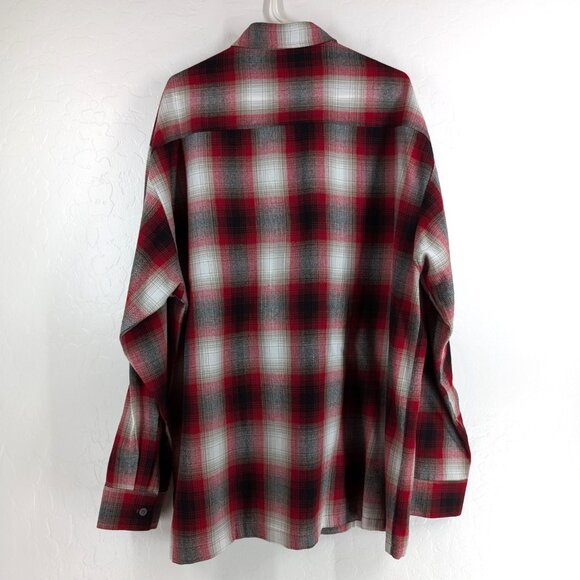 CALTOP Shirt Men's 3XL Red Plaid Flannel Open Pocket‎ Long Sleeve Ombre USA - Picture 5 of 14